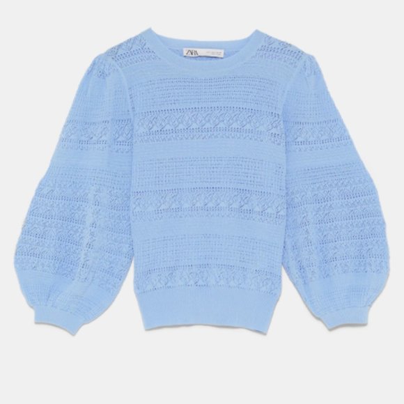 Zara Sweaters - ZARA BALLOON SLEEVE POINTELLE SWEATER